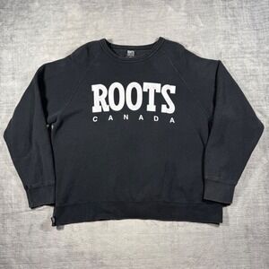 Roots Canada Sweatshirt Mens Medium Black Vintage 80s Spell Out Crewneck Ringer